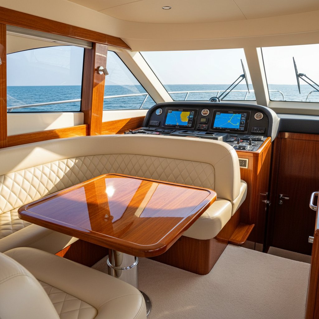 Professional team maintaining motorboats